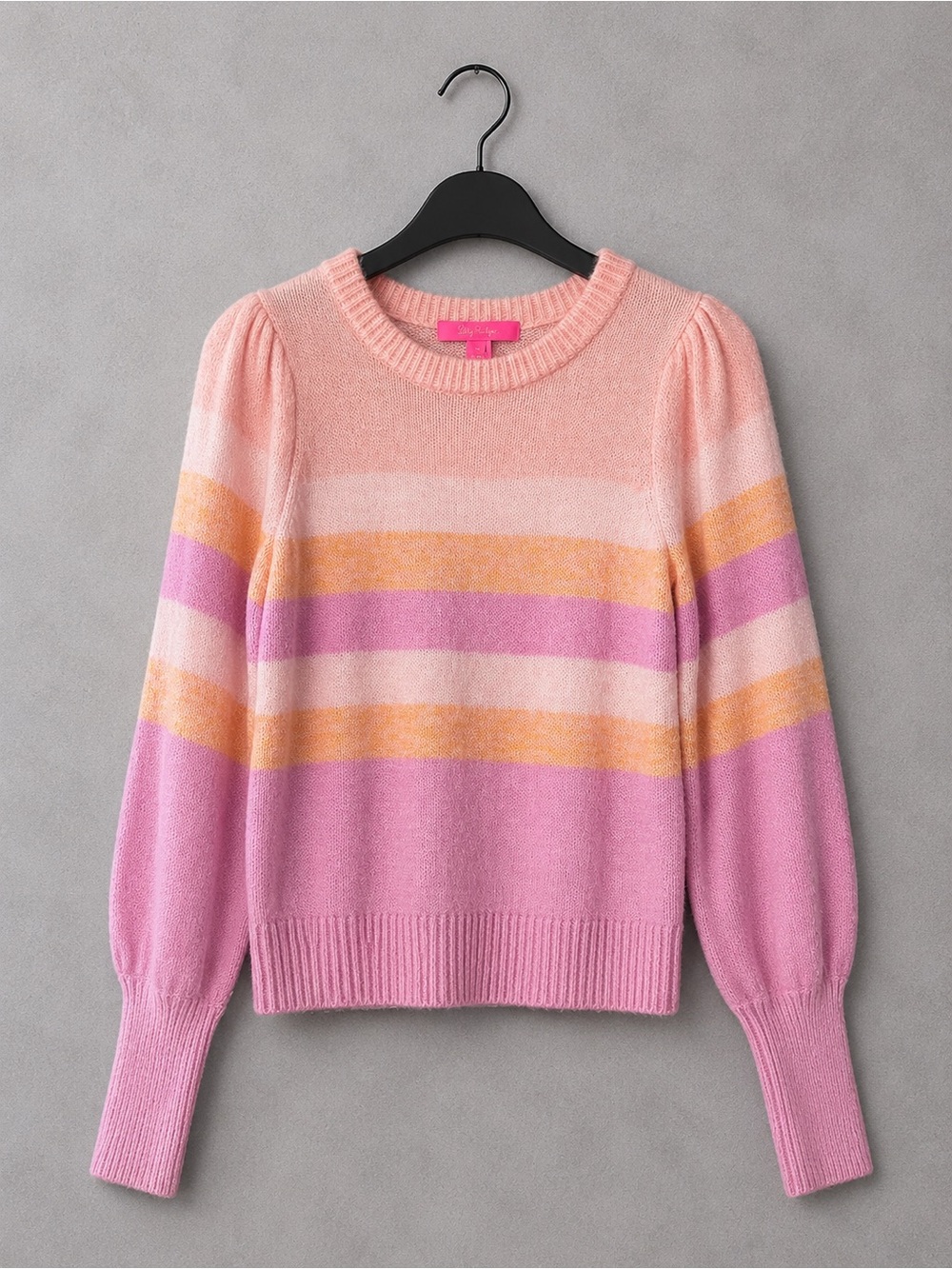 Lilly Pulitzer Striped Puff Sleeve Sweater Pink Peach Lightweight Knit XXS